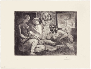 «Femmes entre elles avec  voyeur sculpté», 1934